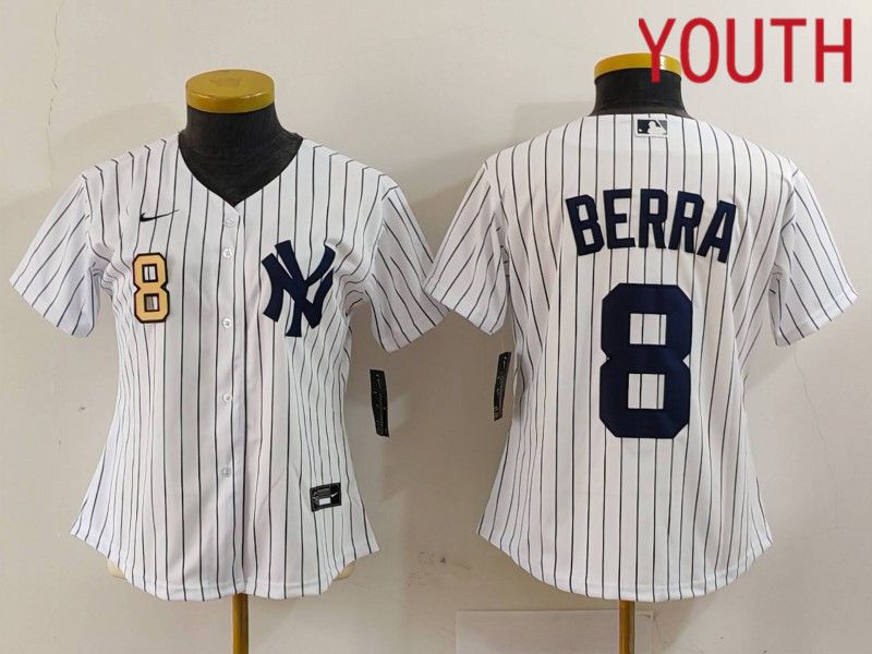 Youth New York Yankees #8 Berra White stripe Game 2024 Nike MLB Jersey style 1